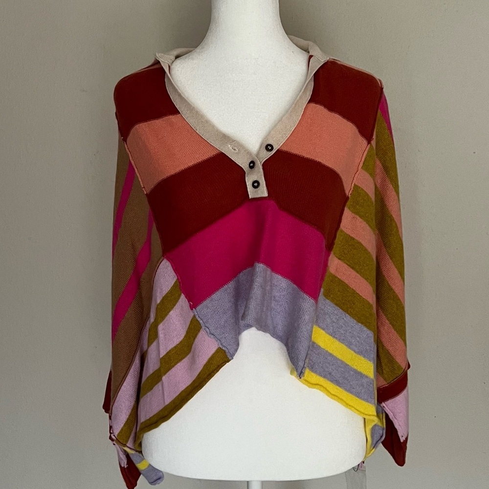 Free People Colorblock Cropped V-neck Sweater